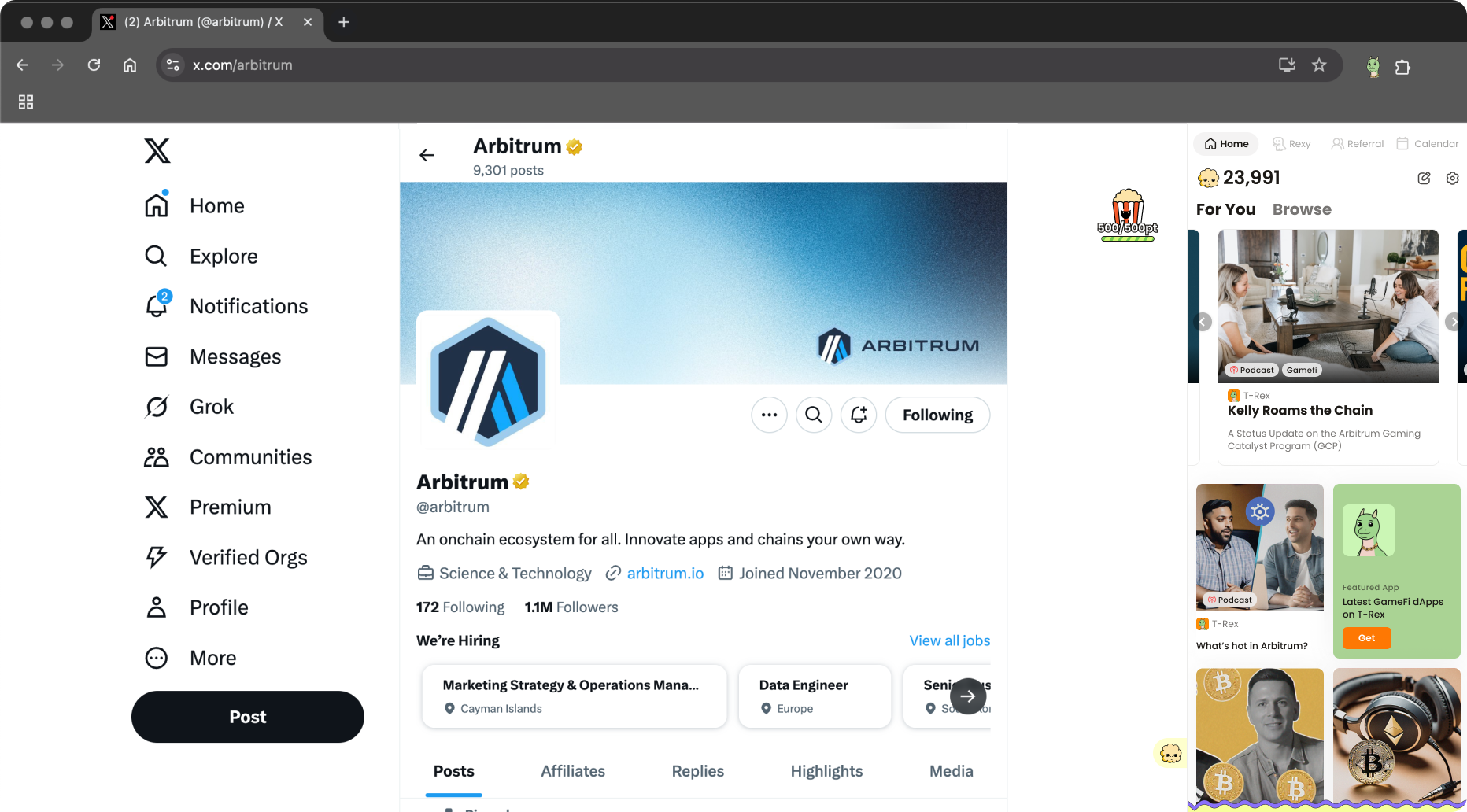 用戶介面截圖：插件首頁推送個性化內容與 dApp 推薦