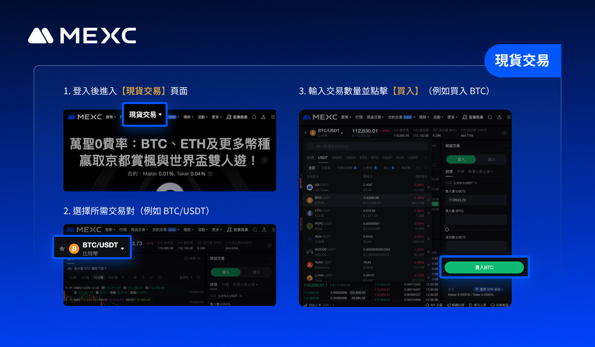 Giao diện giao dịch giao ngay MEXC